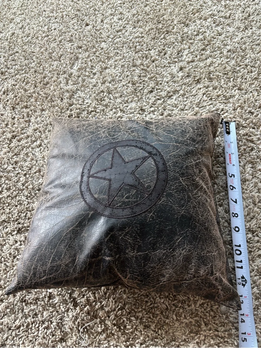 Distressed Brown Faux Leather Star Accent Pillow Texas